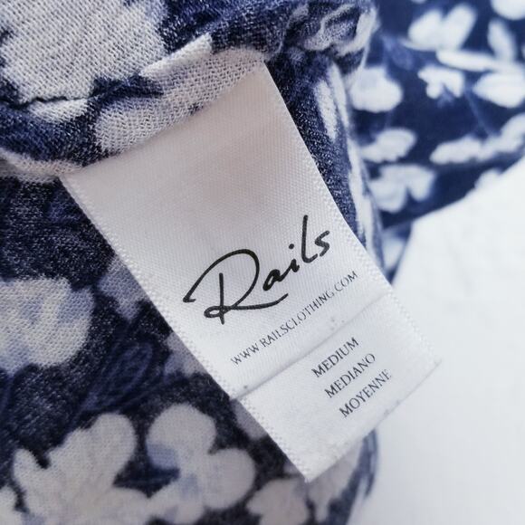 RAILS Navy White Floral Blouse Peplum Tie Waist Flutter Sleeves Size M - Picture 5 of 6